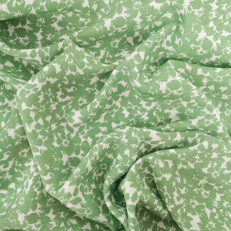 Viscose Impression Digitale Fleurs Paint Vert Prairie - Maison Klem